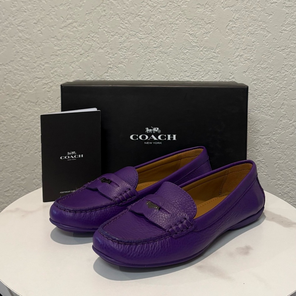 Coach Leather Purple Penny Loafers Size 6.5 NWT